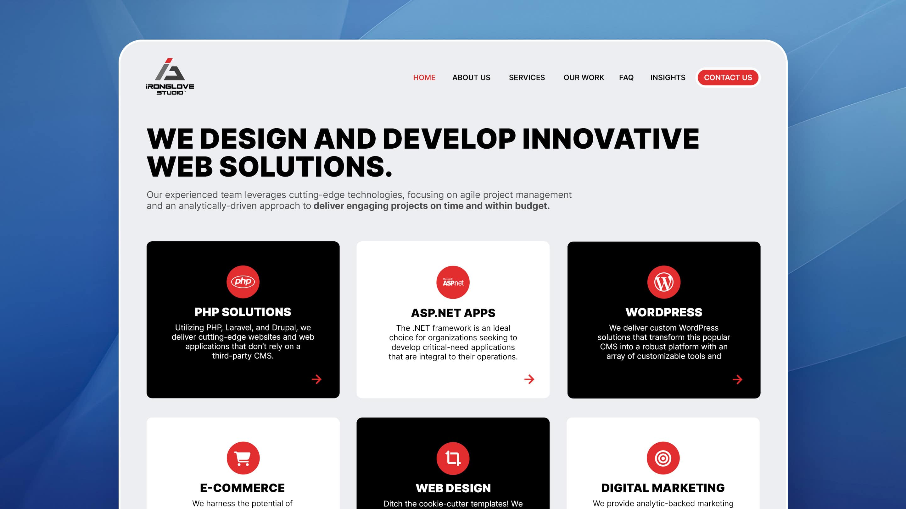 Website design for IronGlove Studio